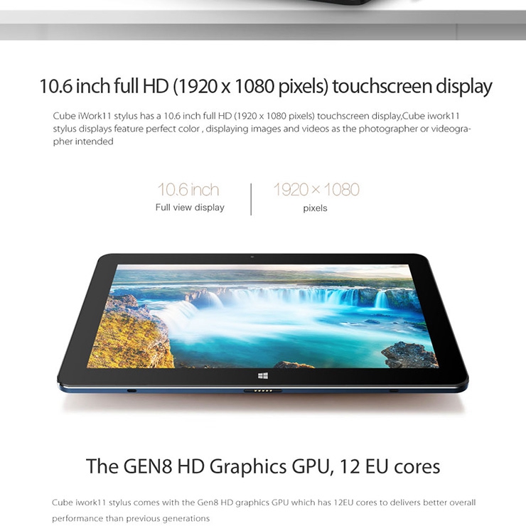 [Spain Stock] CUBE iWork11 Stylus Tablet PC 10.6 inch Windows10 4GB/64GB Intel Cherry Trail Z8300 Quad Core 1.84GHz IPS 1920*1080 - Deep Blue