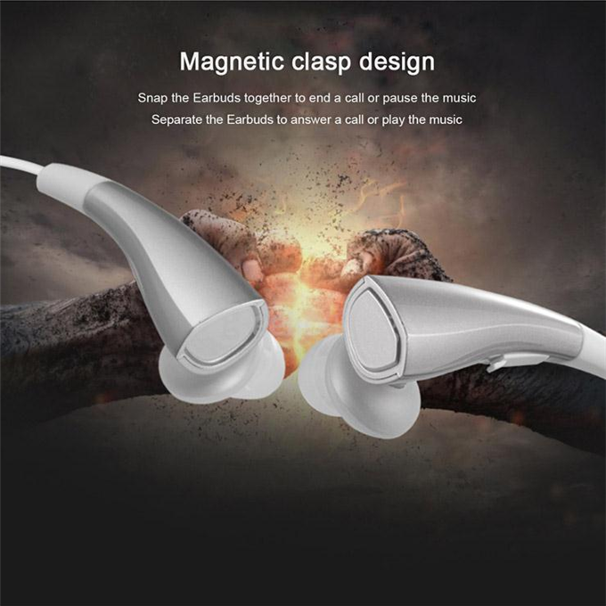 Dacom Magnetic Wireless Bluetooth Sports Stereo Earphones BT4.1 Sweatproof Headphones Handsfree with Mic - Silver+White