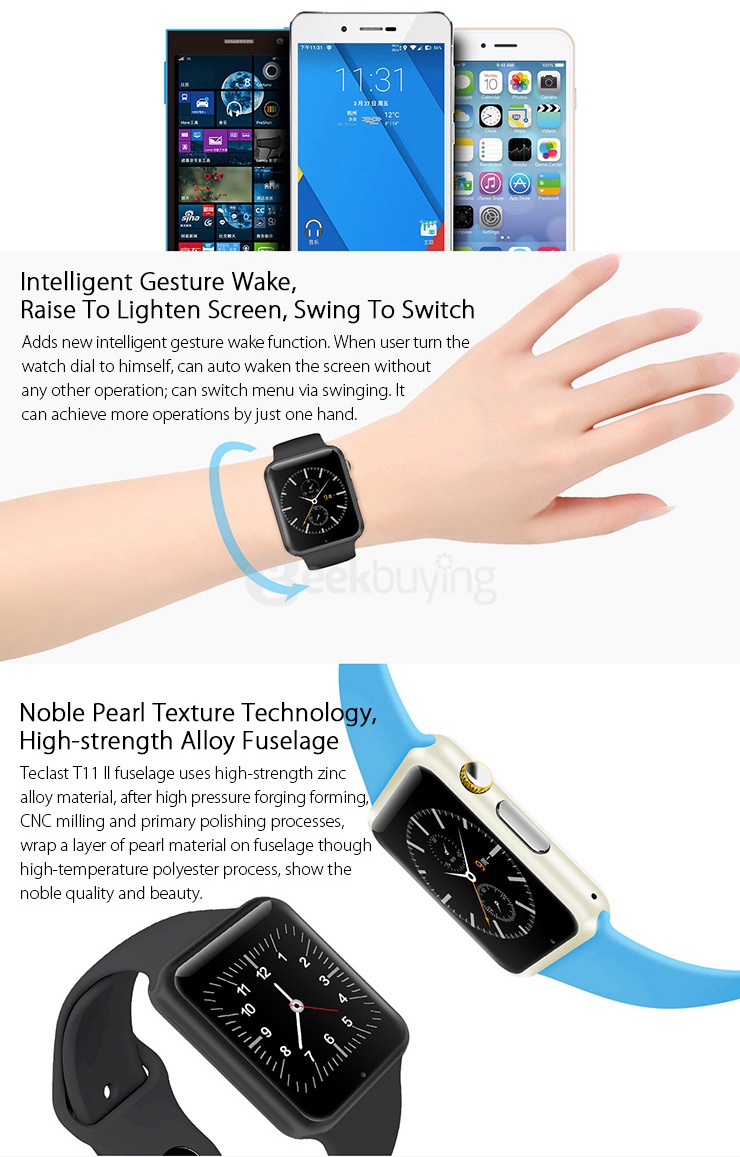 Teclast T11 II 2.5D MTK2502 Bluetooth Smart Watch Compatible for iOS iPhone Android Phone Windows Phone 380mAh - Black