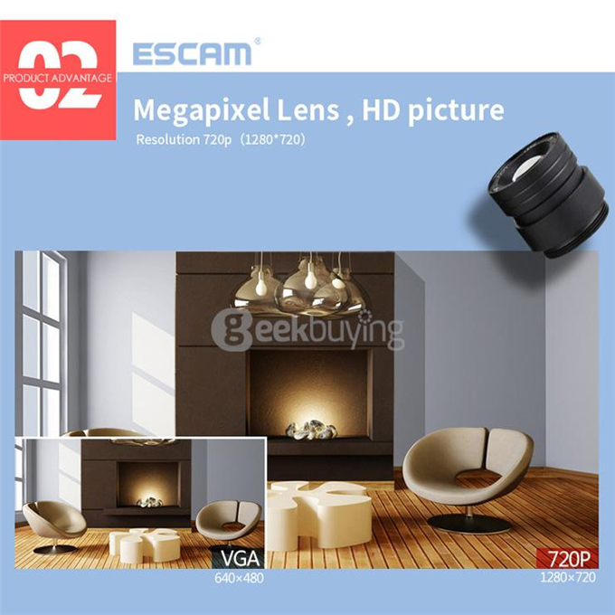 ESCAM QF001 WiFi 720P Smart Wireless Webcam Security Camera - White