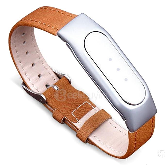 Replacement Xiaomi Band PU Leather Wrist Strap with Stainless Steel Case for Miband 1S Smartband Bracelet - Brown