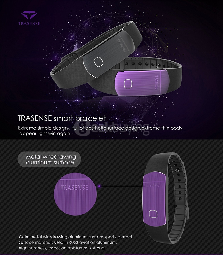 TRASENSE TS-H06 Bluetooth4.0 Smartband IP67 Activity Fitness Tracker Call Reminder Metal Bracelet with LED Light for Android iOS - Black
