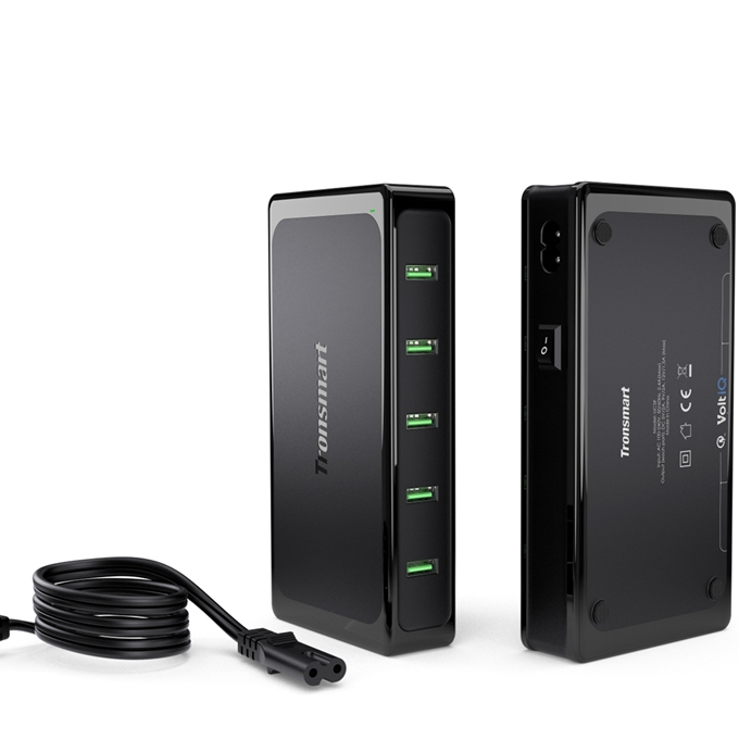 Tronsmart Titan 90W 5 Ports USB Desktop Charger Station 2-3 Times Faster Quick Charge with 1.5M AC Cable for Qualcomm Quick Charge 2.0 Compatible Devices iPhone 6 6S 6 Plus iPad Samsung Note 5 S6 S6 Edge - UK Plug