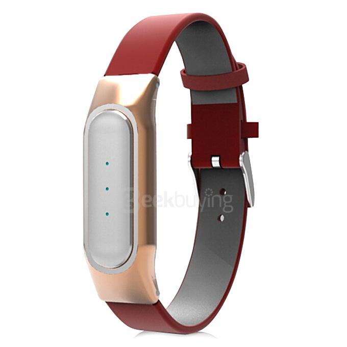 Replacement Xiaomi Band PU Leather Wrist Strap with Stainless Steel Case for Miband 1S Smartband Bracelet - Red