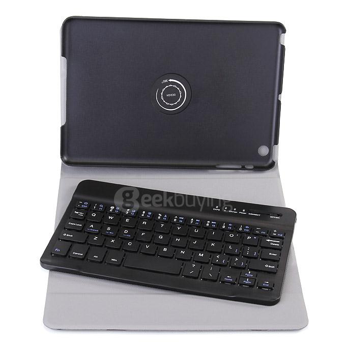 Removable Folding Bluetooth Keyboard with PU Leather Cover Case for IPAD MINI Tablet - Black