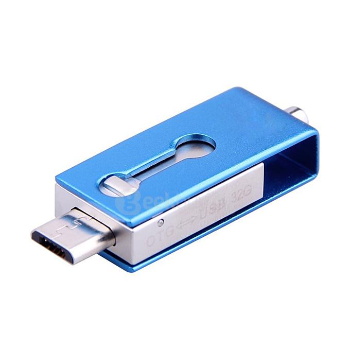 DM PD010 32GB Double Plug USB2.0 Metal USB OTG Flash Drive Mini Rotating U Disk For Phone Computer PC - Blue
