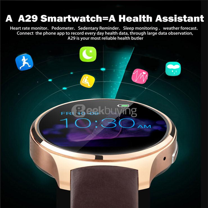 Oukitel A29 MT2502C Smart Watch Phone 1.22inch Sapphire Screen Capacitive Touch SIM Bluetooth 4.0 IP53 Waterproof - Gold