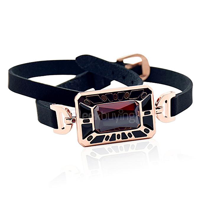 HereMi S3 Bluetooth 4.0 Smartband With GEMS Leather Strap Smart Bracelet Call Reminder Anti-lost Time Display - Black
