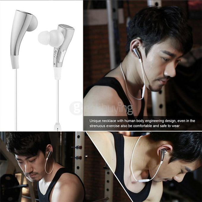 Dacom Magnetic Wireless Bluetooth Sports Stereo Earphones BT4.1 Sweatproof Headphones Handsfree with Mic - Silver+White