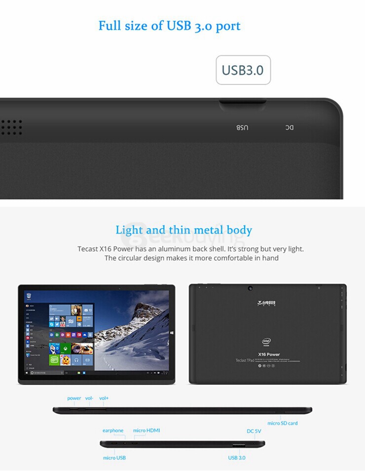 Teclast X16 Power 8GB/64GB Windows10 & Android5.1 Dual OS 11.6