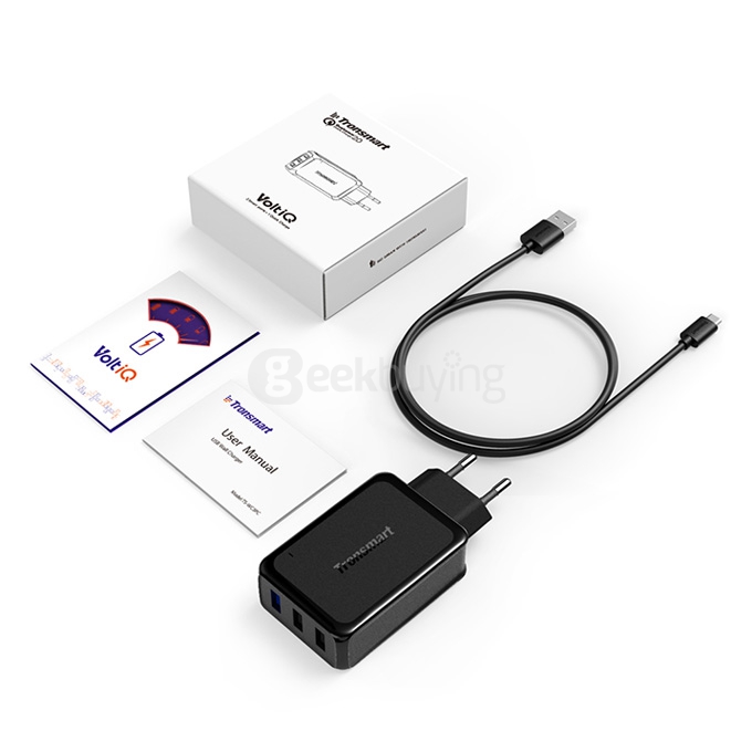 Qualcomm Certified Tronsmart 42W 3 Ports Premium Design Quick Charge 2.0 Wall Charger with 1.8M Micro USB Cable for Samsung/Sony/HTC - EU Plug