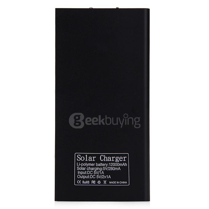 12000mAh Dual USB Solar Panel Power Bank External Backup Battery Portable Charger