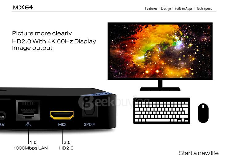Beelink MX64 Amlogic S905 4K 2G/8G TV BOX 2.4G/5G Dual Band WIFI 1000M LAN Bluetooth4.0 HDMI2.0 H.265 Miracast DLNA