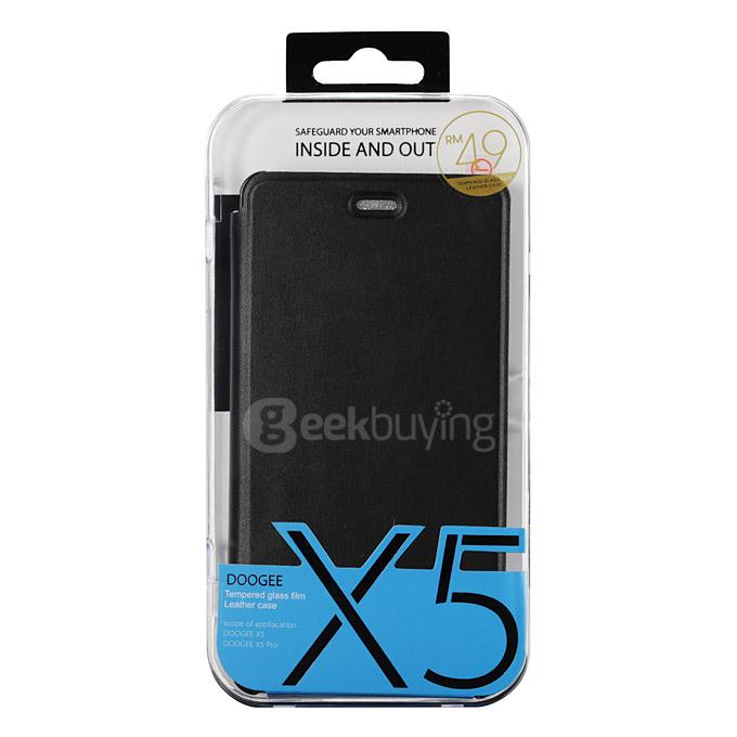 [HK Stock] Original Flip Cover Protective Case(Black) + Tempered Glass Screen Protector for Doogee X5/Doogee X5 PRO Smartphone