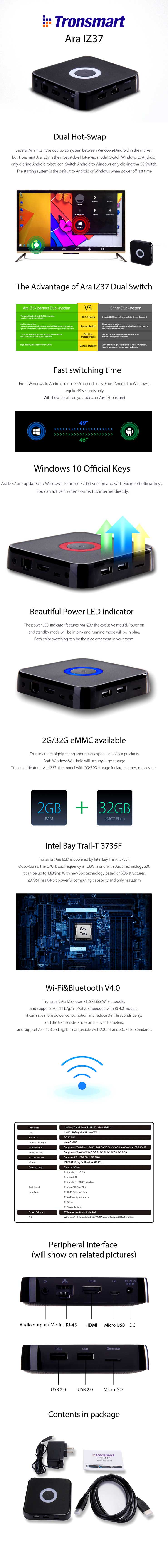 Bundle Deal Tronsmart Ara IZ37 2G/32G Windows 10 Android Dual OS TV Box & Tronsmart TSM01 English Version Air Mouse