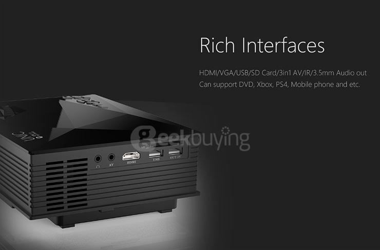 UC46 1080P HD WIFI Home Projector 1200LM VGA HDMI SD AV USB - Black