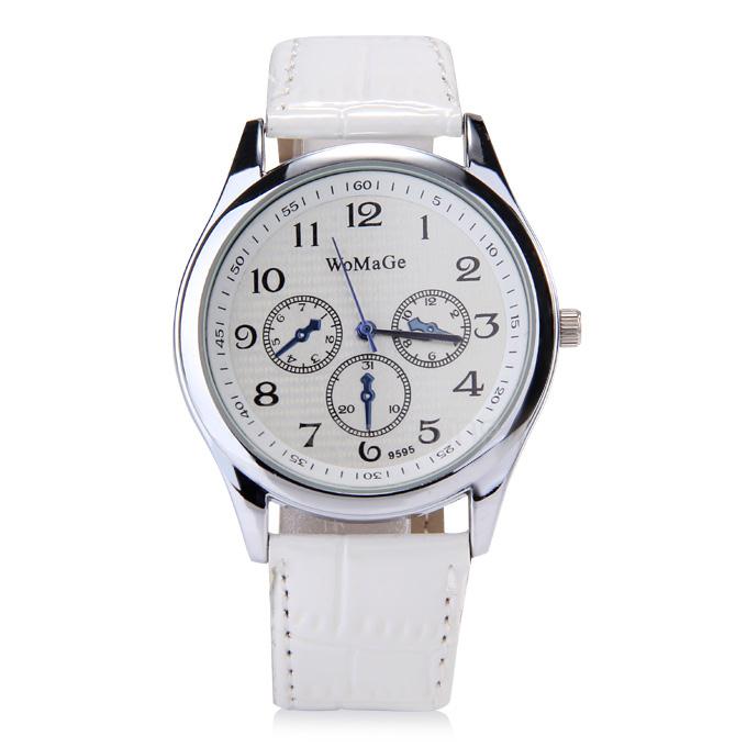 WoMaGe Brand Watch Fashion Ladies Watch Bracelet with Three Round Dial and Leather Band - White