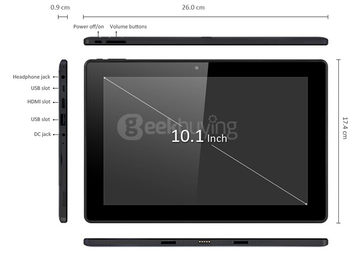 Pipo W1S 2in1 Ultrabook 10.1 inch Dual OS Windows10 + Android 5.1 4GB/64GB Intel Cherry Trail Z8300 Quad Core 1.84GHz IPS 1920*1200 (With Keyboard) - Black
