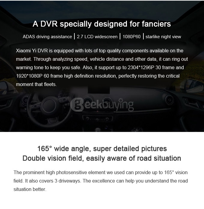 Xiaoyi Yi Smart Car DVR Dash Cam 1080P 60FPS 160 Degree WiFi Built-in 240mAh Battery Support Android & IOS - Golden