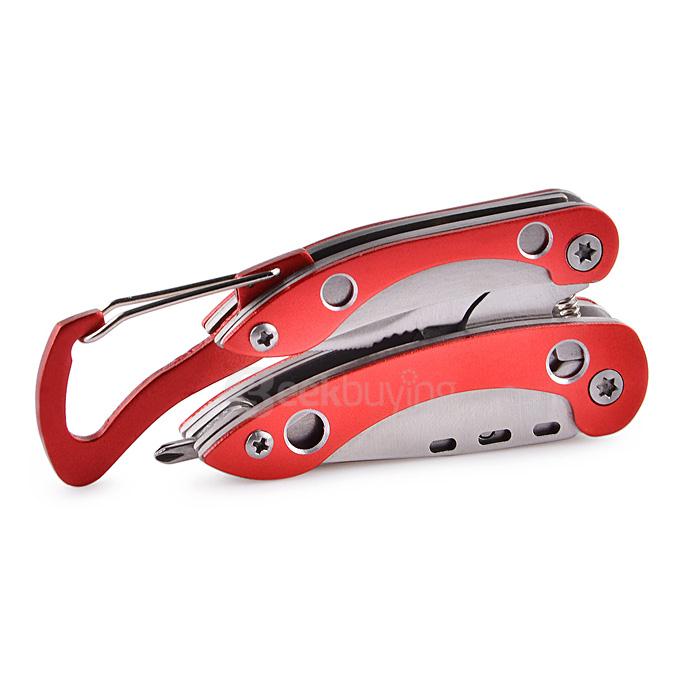 Portable & Durable Outdoor Multifunctional Toolkit Multipurpose Combination Tool Piler Knief Carabiner - Red + Silver