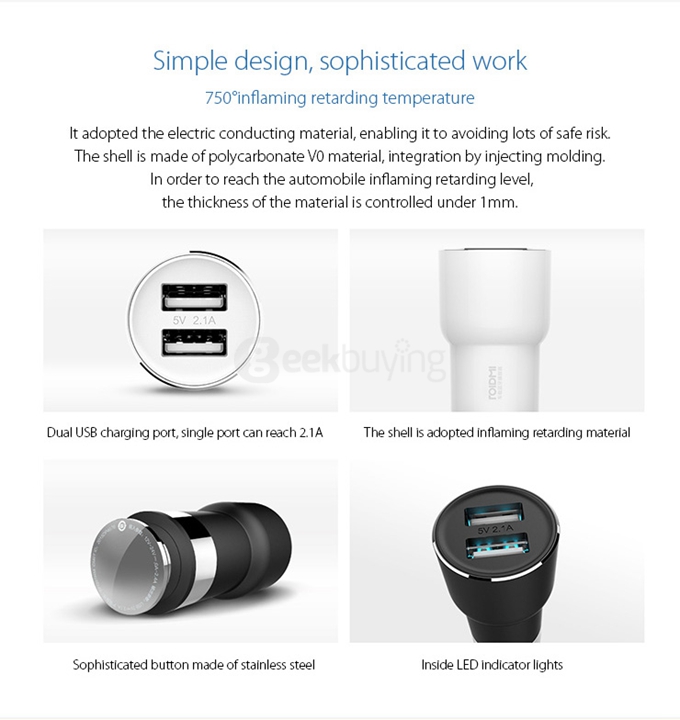 Original Xiaomi Roidmi Bluetooth Car Charger(Black)+ Original Xiaomi ROIDMI Car Dual Cigarette Lighter Splitter(White)