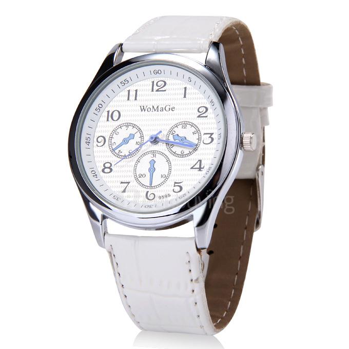 WoMaGe Brand Watch Fashion Ladies Watch Bracelet with Three Round Dial and Leather Band - White