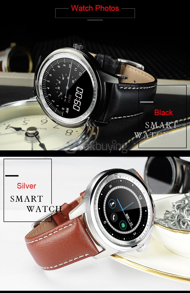 Makibes DM365 Bluetooth 4.0 Smart Watch MT2502A With Leather Strap Touch Screen Pedometer Sleep Monitor Anti-lost for iOS Android - Black