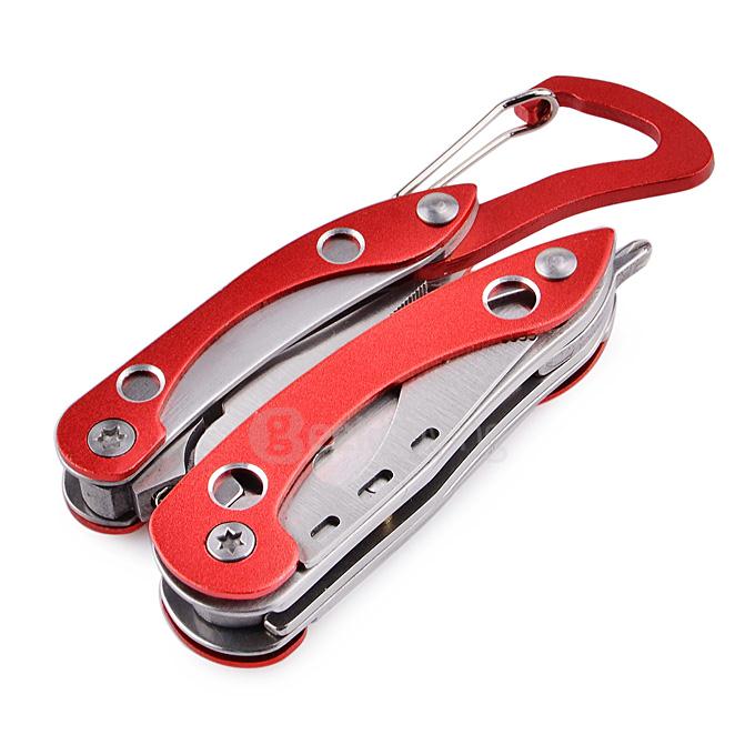 Portable & Durable Outdoor Multifunctional Toolkit Multipurpose Combination Tool Piler Knief Carabiner - Red + Silver