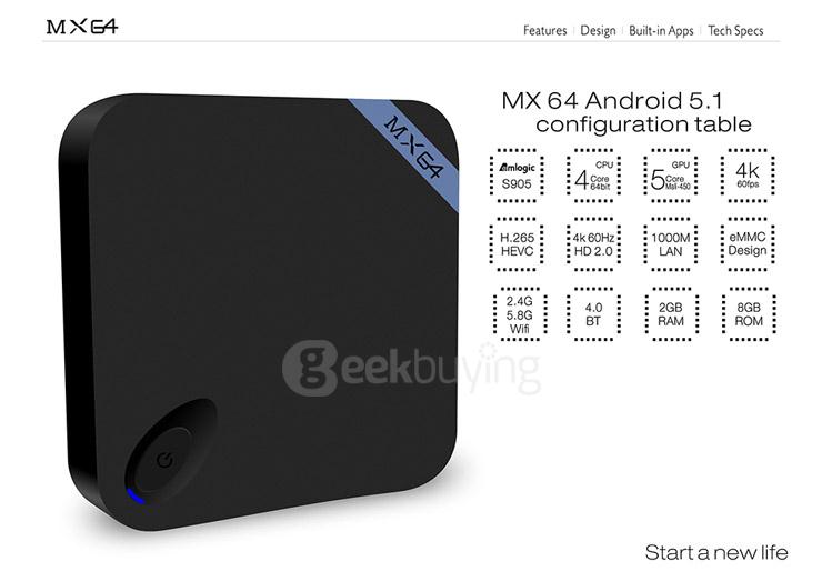 Beelink MX64 Amlogic S905 4K 2G/8G TV BOX 2.4G/5G Dual Band WIFI 1000M LAN Bluetooth4.0 HDMI2.0 H.265 Miracast DLNA