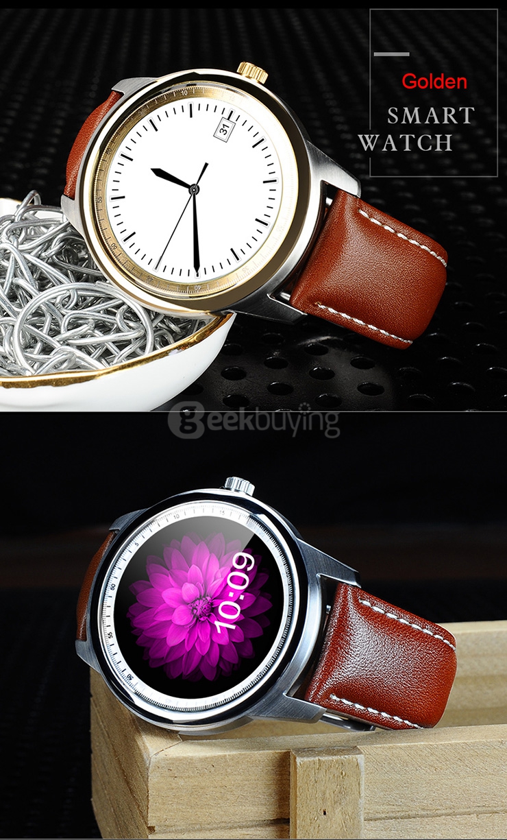 Makibes DM365 Bluetooth 4.0 Smart Watch MT2502A With Leather Strap Touch Screen Pedometer Sleep Monitor Anti-lost for iOS Android - Gold