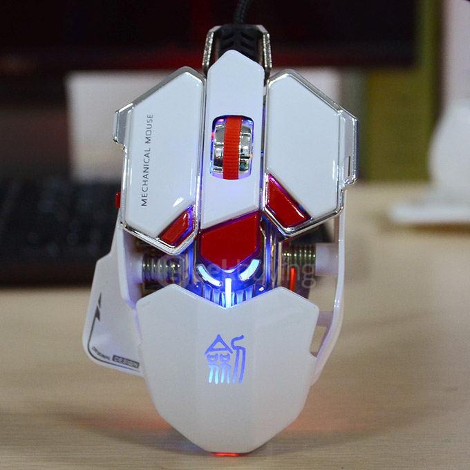 JIANSHENGYIZU JS-L10 Classic 8 Key USB Wired Professional Gaming Mouse with Colorful LED Light - White+Red