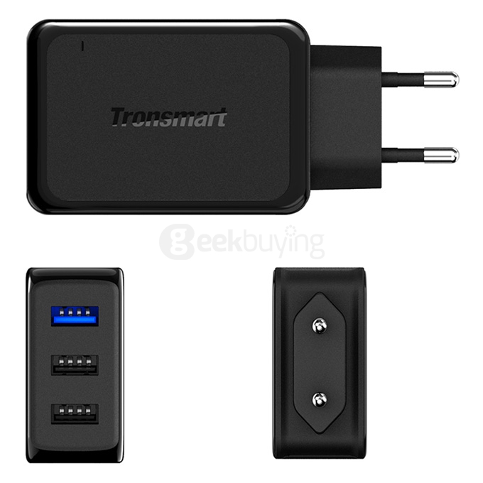 Qualcomm Certified Tronsmart 42W 3 Ports Premium Design Quick Charge 2.0 Wall Charger with 1.8M Micro USB Cable for Samsung/Sony/HTC - EU Plug