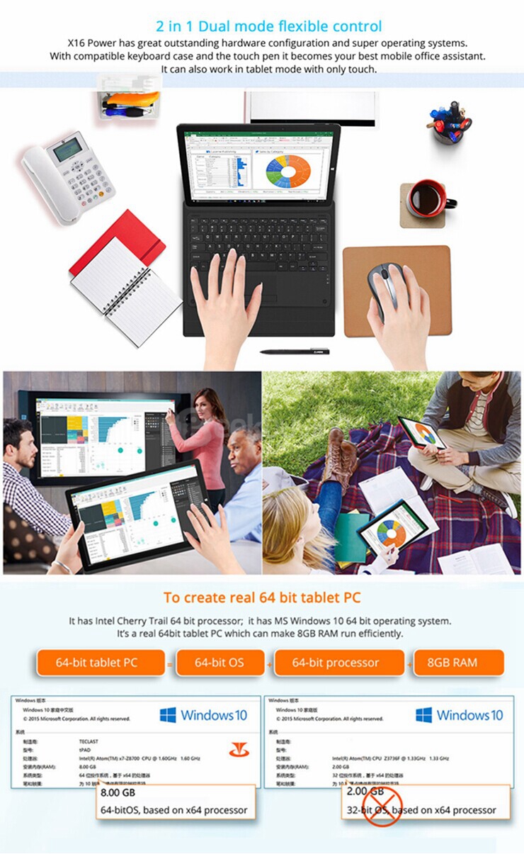 Teclast X16 Power 8GB/64GB Windows10 & Android5.1 Dual OS 11.6