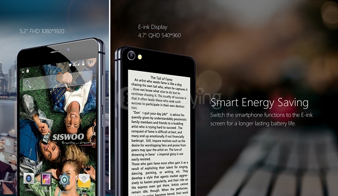 SISWOO Darkmoon R9 Dual Screen Front 5.2 inch Back 4.7 inch 3GB RAM 32GB ROM MTK6752 Octa Core 4G Smartphone - Black