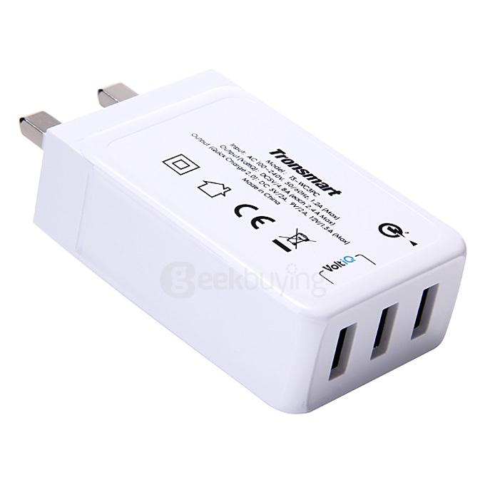 Qualcomm Certified Tronsmart Premium Design Quick Charge 2.0 42W 3 Ports Wall Charger for Samsung/Sony/HTC - UK Plug