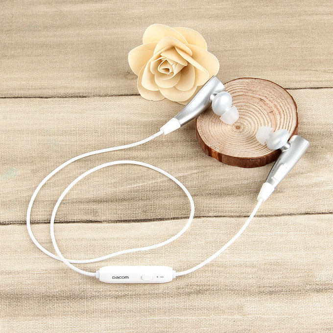 Dacom Magnetic Wireless Bluetooth Sports Stereo Earphones BT4.1 Sweatproof Headphones Handsfree with Mic - Silver+White