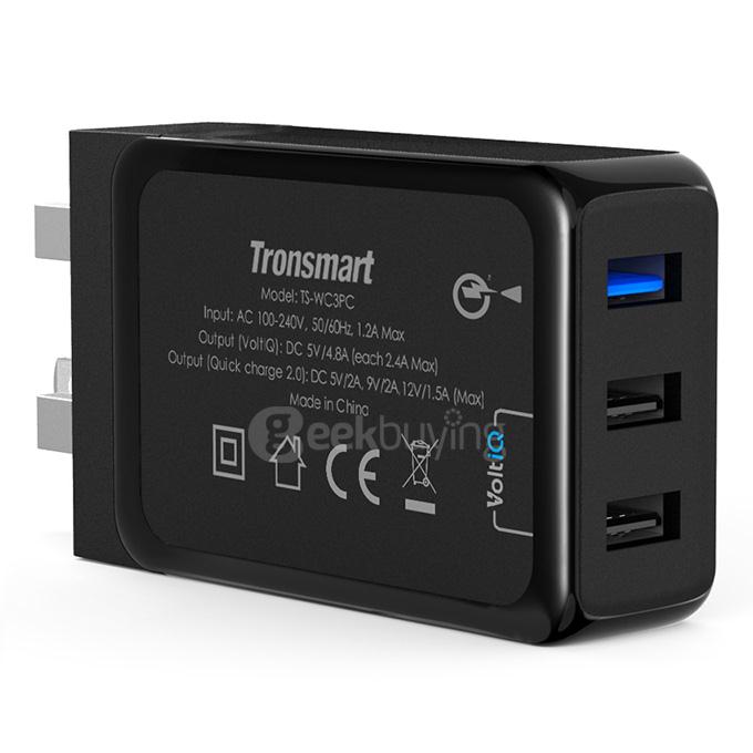 Qualcomm Certified Tronsmart 42W 3 Ports Premium Design Quick Charge 2.0 Wall Charger with 1.8M Micro USB Cable for Samsung/Sony/HTC - UK Plug