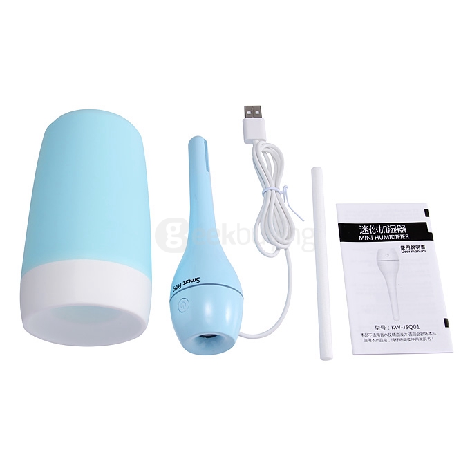 Smart Frog KW-JSQ01 Water Lily Mini Ultrasonic Air Humidifier with USB Cable for Car / Office / Home - Ice Blue