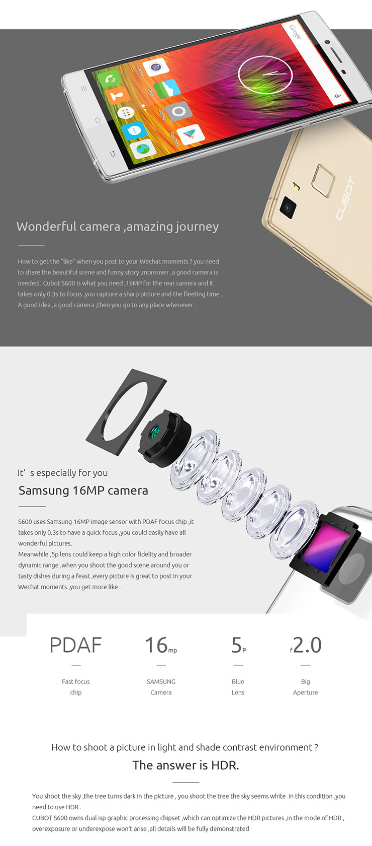 CUBOT S600 5.0inch IPS HD 4G FDD-LTE Android 5.1 Smartphone 2GB 16GB 64-bit MTK6735A Quad Core 16.0MP Touch ID - Black