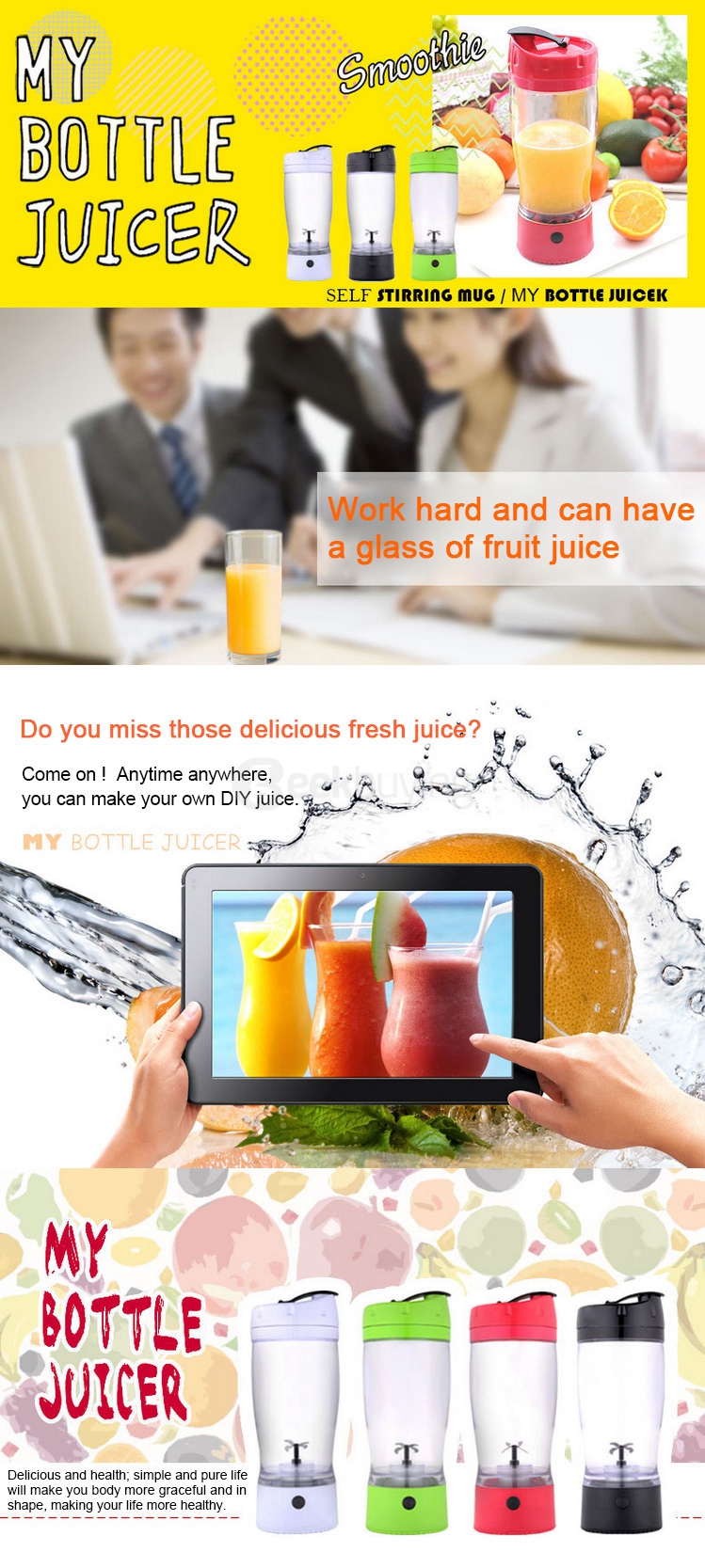 Portable Blender MINI Mixer Automatic Self-Stirring Mug Coffee Milk Tea Mixer - Black