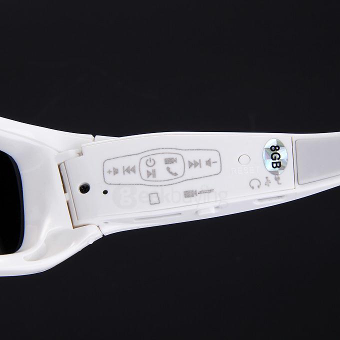 MS2 Polarized UV400 Bluetooth Sunglasses with Headset 8GB SD Card Camera HD 720P Video Recorder for iOS Android - White