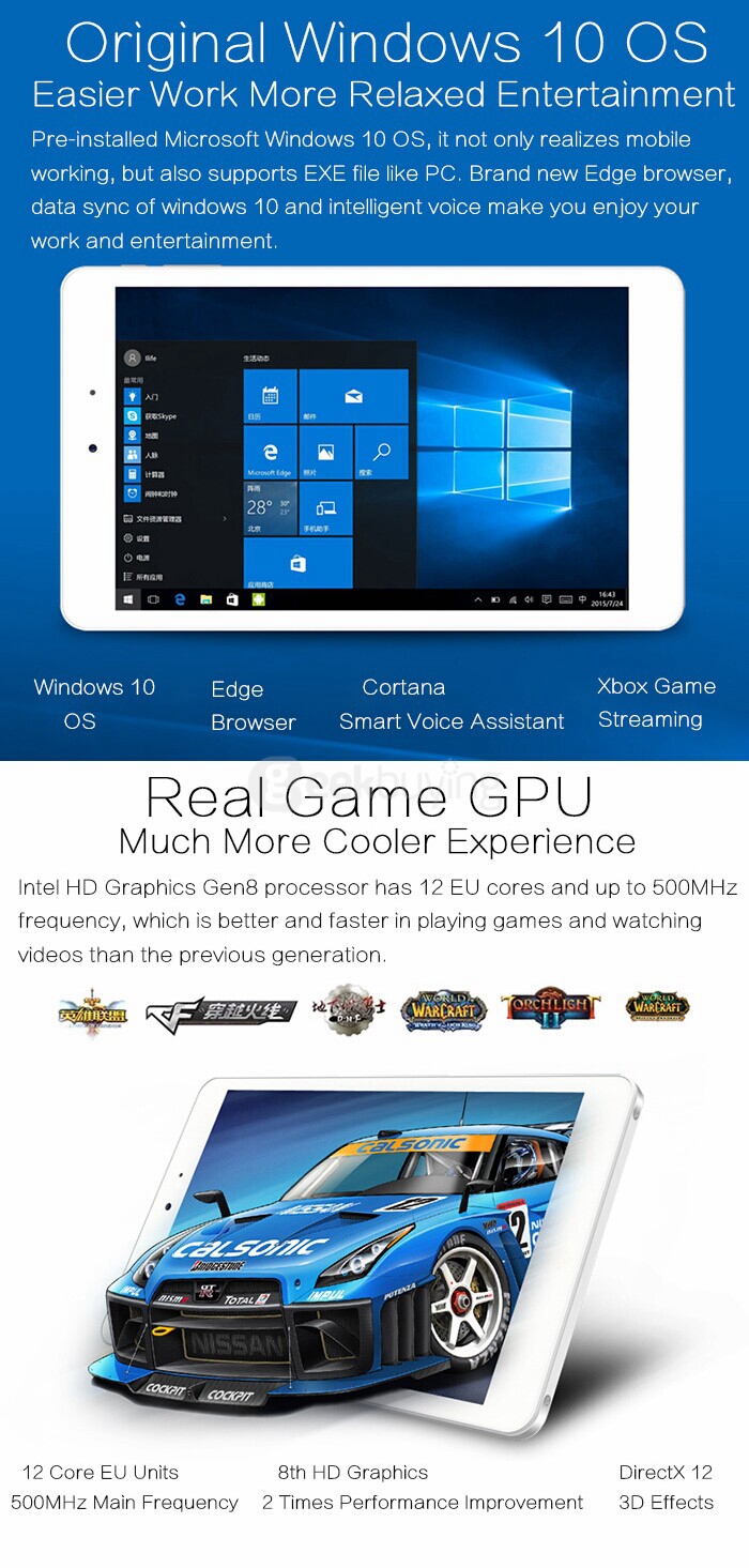 CHUWI Hi8 Pro Windows10 2GB/32GB 8 Inch Tablet PC Intel Cherry Trail Z8300 Quad Core 1.84GHz Type-C IPS 1920*1200 HDMI - White
