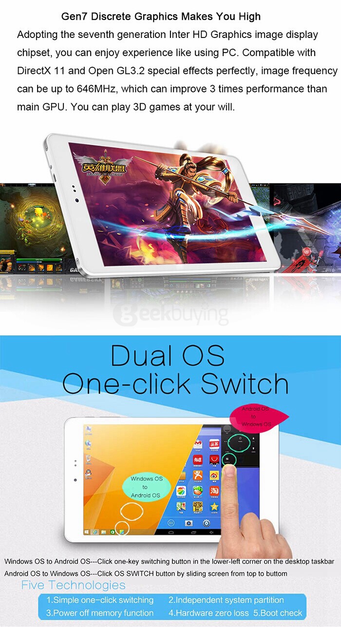 [Package B] CHUWI Hi8 Dual OS Windows10 & Android4.4 Tablet PC + Removable Bluetooth Keyboard with Case + Screen Film