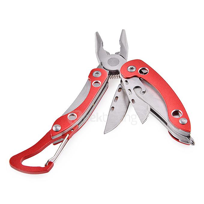 Portable & Durable Outdoor Multifunctional Toolkit Multipurpose Combination Tool Piler Knief Carabiner - Red + Silver
