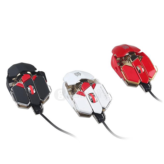 JIANSHENGYIZU JS-L10 Classic 8 Key USB Wired Professional Gaming Mouse with Colorful LED Light - White+Red