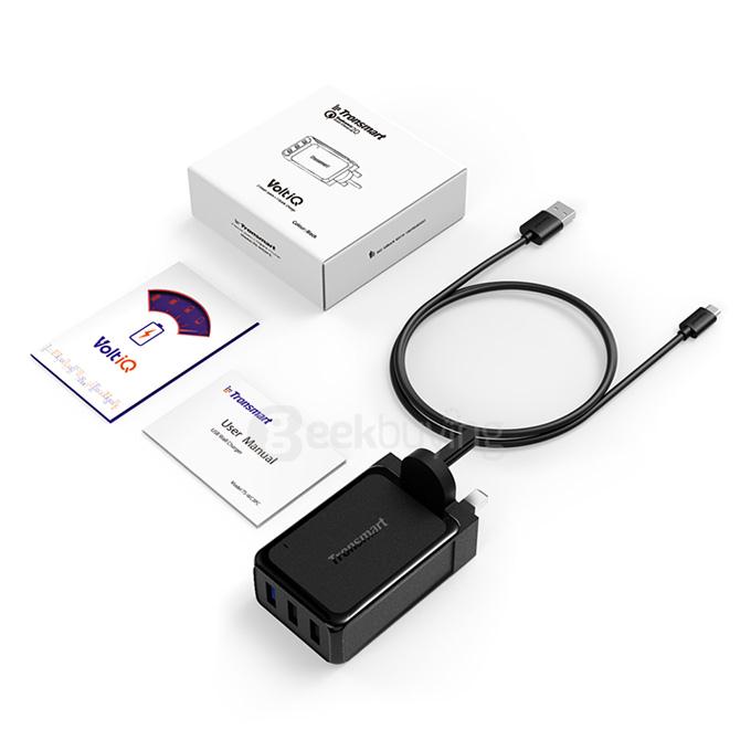 Qualcomm Certified Tronsmart 42W 3 Ports Premium Design Quick Charge 2.0 Wall Charger with 1.8M Micro USB Cable for Samsung/Sony/HTC - UK Plug