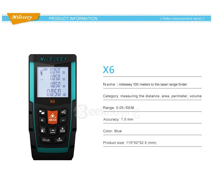 Mileseey X6 100m Handheld Rangefinder Laser Distance Meter