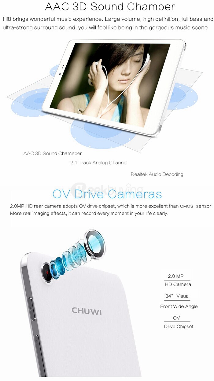 [Package B] CHUWI Hi8 Dual OS Windows10 & Android4.4 Tablet PC + Removable Bluetooth Keyboard with Case + Screen Film