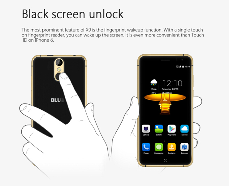 BLUBOO X9 4G LTE 5.0inch FHD Android 5.1 3GB 16GB Smartphone 64bit MTK6753 Octa Core Fingerprint Scanner - Golden Edge
