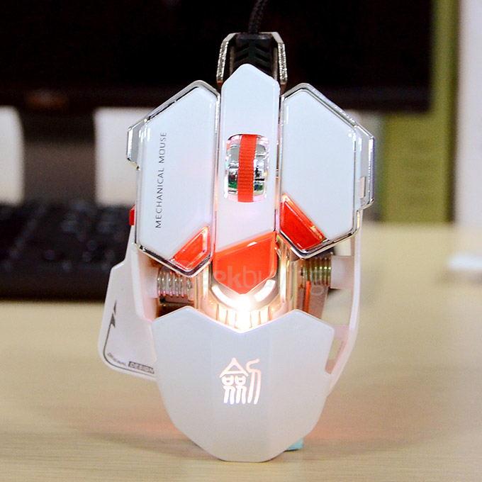 JIANSHENGYIZU JS-L10 Classic 8 Key USB Wired Professional Gaming Mouse with Colorful LED Light - White+Red